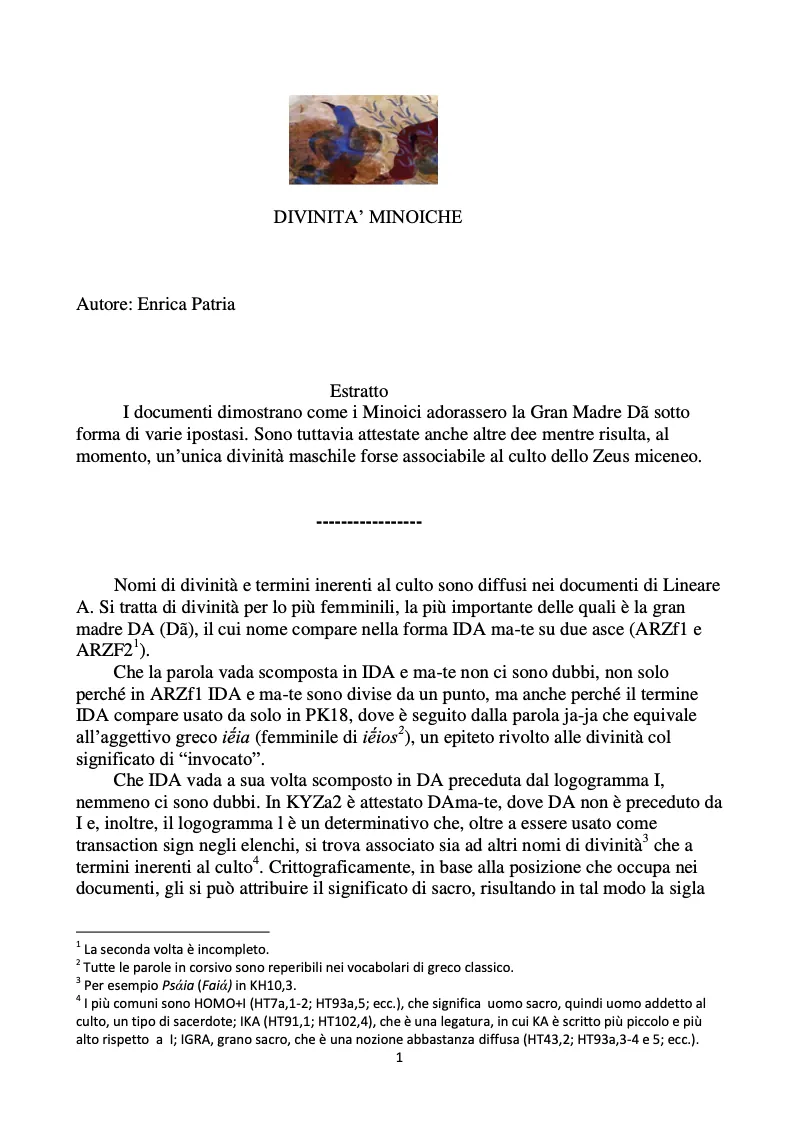 First page of “Divinità minoiche”
