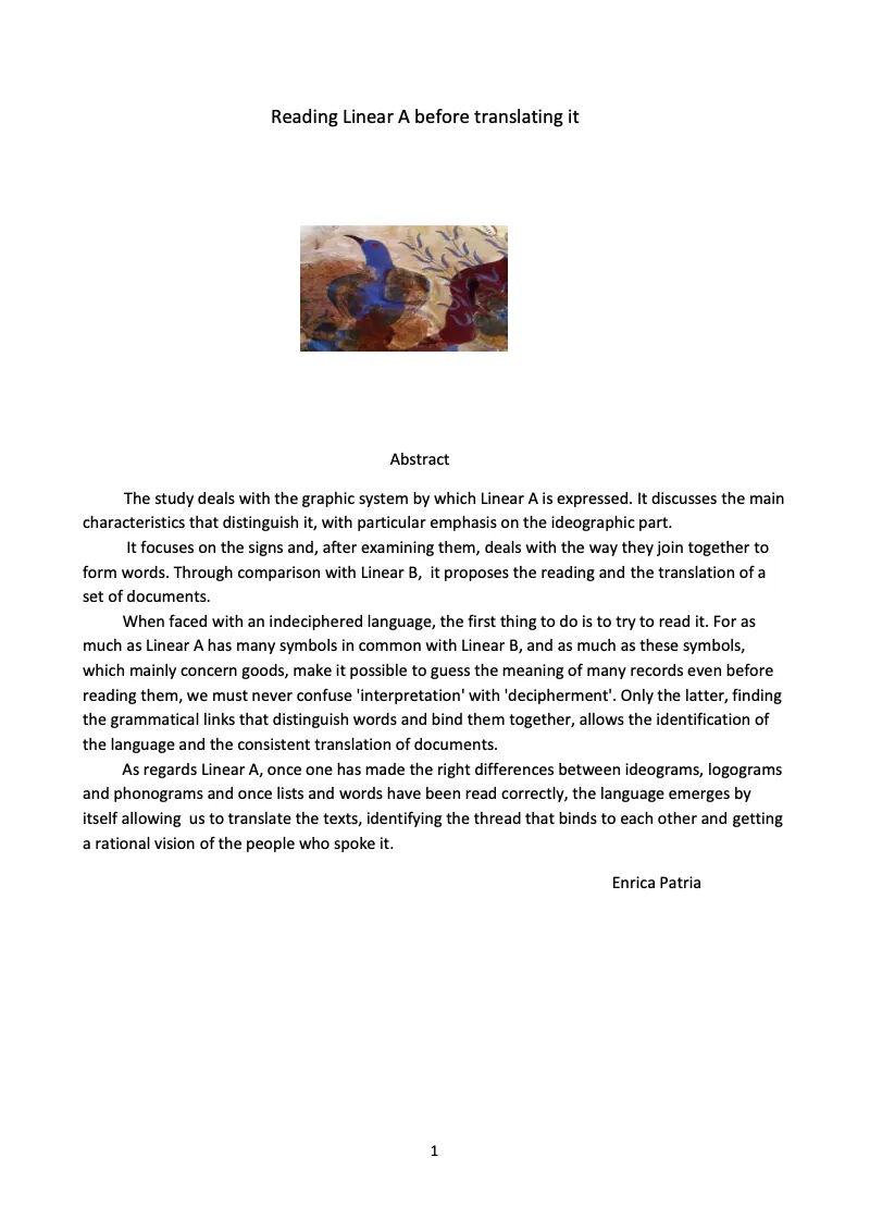First page of “Reading Linear A before translating it”